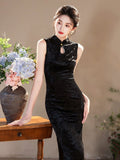 Chrysanthemum Black Diamond Velvet Cheongsam