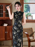 Tender Black Lace Jacquard Cheongsam Dress