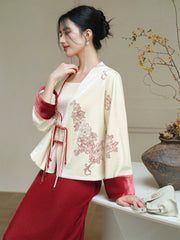 Ranunculus Velvet Red and White Cheongsam Coat