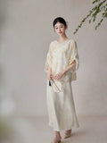 Phoenix Apricot White Relaxed Cheongsam Top