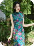 Allegro Floral Green Cheongsam Dress