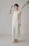 Cashmere 2-Piece Beige Embroidered Vest Cheongsam