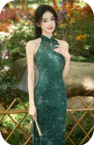 Annabella Green Velvet Cheongsam Dress