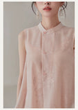 Daisy Butterfly Embroidered Linen Cheongsam Top