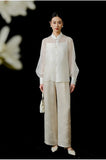 Spinel Off-White Silk Satin Cheongsam Top