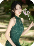 Annabella Green Velvet Cheongsam Dress