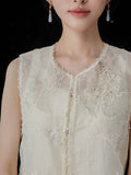 Cashmere 2-Piece Beige Embroidered Vest Cheongsam