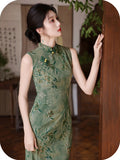 Gleam Green Sleeveless Cheongsam Dress