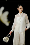 Spinel Off-White Silk Satin Cheongsam Top