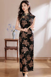 Katerina Black Low Gold Velvet Cheongsam Dress