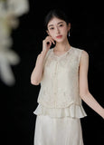 Cashmere 2-Piece Beige Embroidered Vest Cheongsam