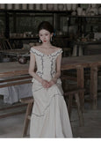 Alessandra 2-Piece Off-Shoulder Embroidered Cheongsam Set
