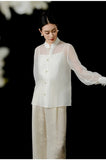 Spinel Off-White Silk Satin Cheongsam Top