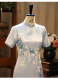 Prosperity Light Blue Embroidered Cheongsam Dress