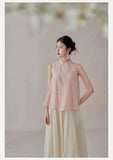 Daisy Butterfly Embroidered Linen Cheongsam Top