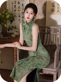 Gleam Green Sleeveless Cheongsam Dress