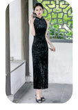 Nerida Black Diamond Velvet Cheongsam
