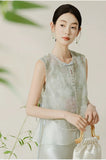 Yasmin Sage Green Embroidered Silk Vest Cheongsam