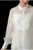 Spinel Off-White Silk Satin Cheongsam Top