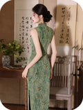 Gleam Green Sleeveless Cheongsam Dress