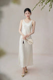 Cashmere 2-Piece Beige Embroidered Vest Cheongsam