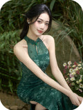 Annabella Green Velvet Cheongsam Dress