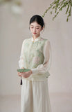 Yasmin Sage Green Embroidered Silk Vest Cheongsam