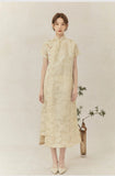 Lara Apricot Jacquard Silk Cheongsam Dress