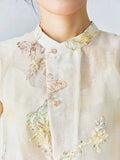 Daisy Butterfly Embroidered Linen Cheongsam Top