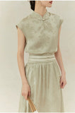 Narcissus 2-Piece Gray Green Jacquard Cheongsam Set