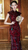 Liora Floating Flower Moon Rose Cheongsam Dress