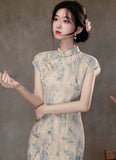 Ming Blue Sleeveless Jacquard Cheongsam