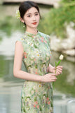 Tigereye Green Slim-Fit Cheongsam Dress