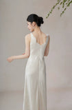 Cashmere 2-Piece Beige Embroidered Vest Cheongsam
