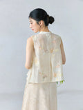 Daisy Butterfly Embroidered Linen Cheongsam Top
