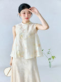 Daisy Butterfly Embroidered Linen Cheongsam Top