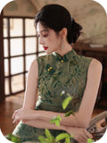 Gleam Green Sleeveless Cheongsam Dress