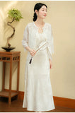 Unakite Beige Sequin Embroidered Cheongsam Top