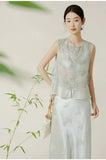 Yasmin Sage Green Embroidered Silk Vest Cheongsam