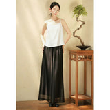 Yuan Black Viscose Wide-Leg Pants Cheongsam