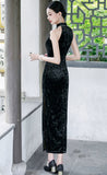 Nerida Black Diamond Velvet Cheongsam