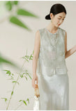 Yasmin Sage Green Embroidered Silk Vest Cheongsam