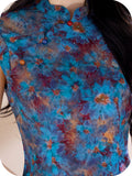 Adela Blue Breathable Long Cheongsam