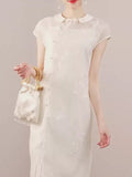 Mimosa Beige Butterfly Embroidered Cheongsam Dress