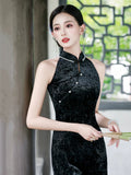 Nerida Black Diamond Velvet Cheongsam