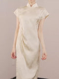 Radiance Apricot Jacquard Cheongsam Dress