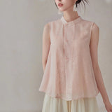 Daisy Butterfly Embroidered Linen Cheongsam Top