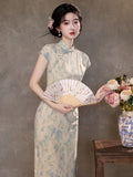 Ming Blue Sleeveless Jacquard Cheongsam