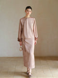 Emerald Crabapple Brown Jacquard Cheongsam Set