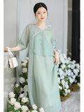 Violetta Green Silk Jacquard Cheongsam Dress